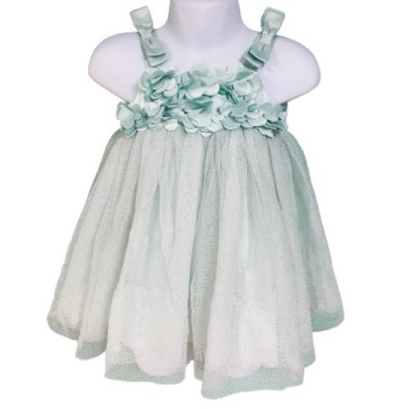 Gap Baby Girl Turquoise Floral Bow Tulle Formal Dress Baby Size 6-12M - Picture 1 of 8